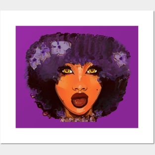 Beauty Woman Floral Afro Natural Hair Posters and Art